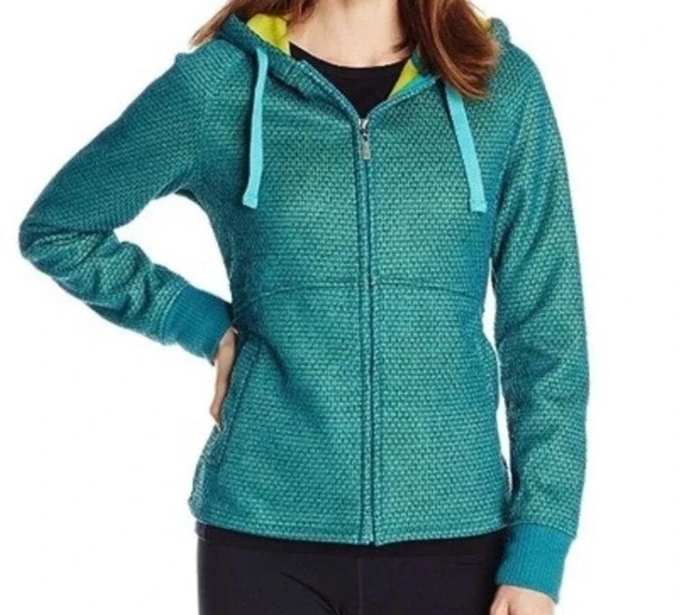 prAna Akita Full Zip Fleece Hoodie Jacket Womens L Teal Green Lined Gorpcore